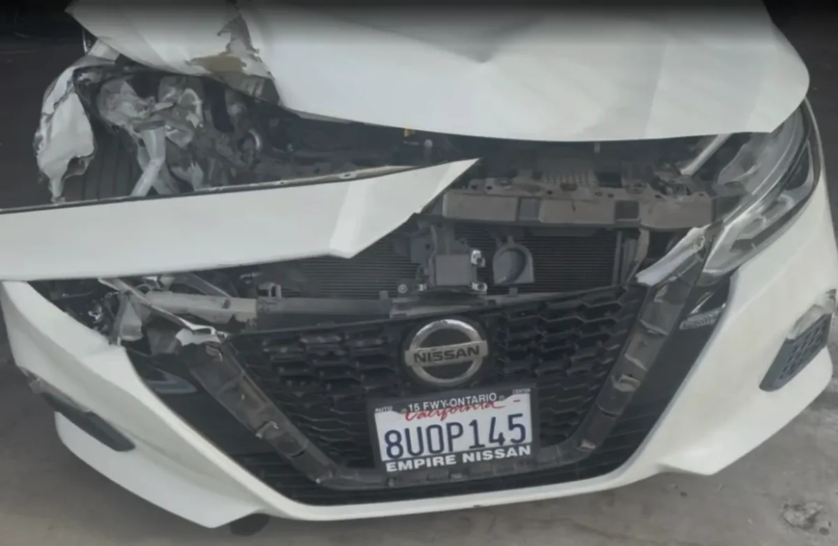Before - auto body repair on Front-End Collision - Nissan Altima at Focus On Cars body shop, San Bernardino CA